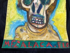 Mexican Folk Art David Mecalco Skull With Restless Birds Still Life Watercolor