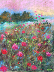 Sunset Floral Wall Art Signed Impressionist Landscape Painting Stylish Decor