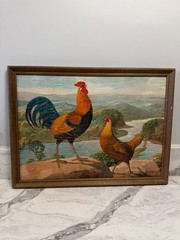 A. EMIL PRINZ (American, born 1856) Roosters Painting Landscape On Board Signed