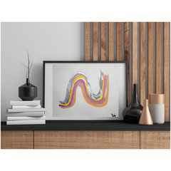 Organic Abstract Line Art 11×14 Silver & Multi-Color Original Hand Painted Paper