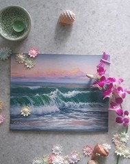 Pink Sunset Oil Painting Original Seascape Florida Coast 11×14″