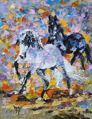 YARY DLUHOS Horses Equine Ranch Animals Original Art Texture Oil Painting