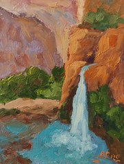 Grand Canyon Oil Painting Original Art Waterfall Impressionistic Landscape 8×6″