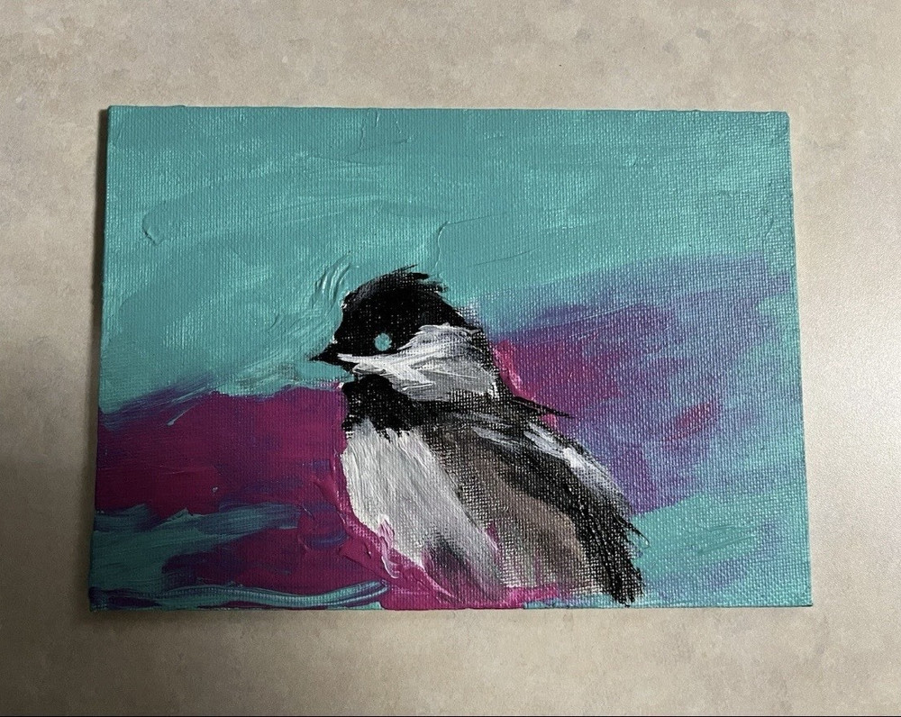 Impressionist Bird Painting on Canvas Panel 5×7 in Unframed Animals Nature