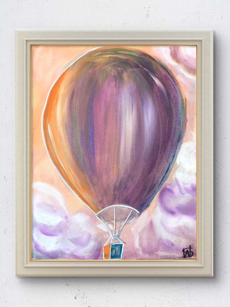 Dreamy hot air balloon abstract modern wall art painting 14X11 canvas original