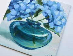Blue Hydrangea Original Oil Painting 5″x5″ Floral Still Life Hortensia