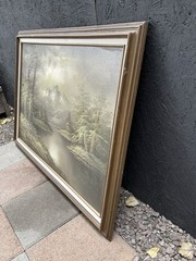 Vintage Mountain Forest Large Landscape Oil Painting Green & Brown Signed+Framed