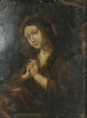 Antique Old Master Oil Painting Mary Magdalene on Copper Plate Framed