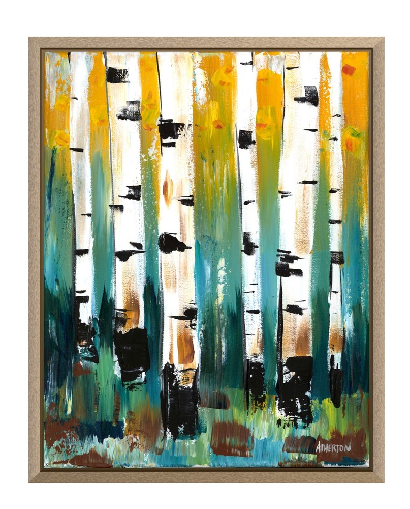 Atherton 11×14 Original Abstract Forest Acrylic Painting „Aspens“ hand signed