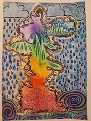 Original Abstract Watercolor Painting With Acrylic Paint Marker Details