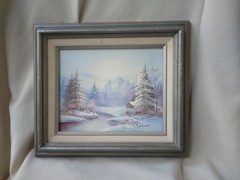 Original Oil Painting Signed Jamison Winter Scene Framed On Board Appx 15″x 13″