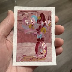 ACEO Original Painting Still Life Abstract Flowers in the Vase in Acrylic