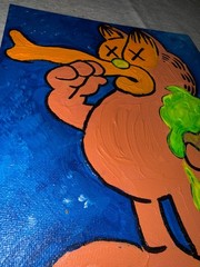 Trippy Cartoon Cat Ice Cream Painting 8×10 Acrylic Pop Art Graffiti Style Origin