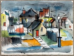 1956 Gerald Gleeson Double-Sided CaLiFoRnia Watercolor – Nocturnal Oakland Hills