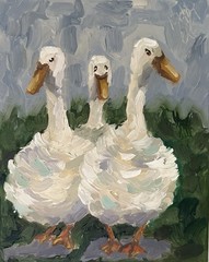 White Ducks Original Impressionist Oil Painting Signed Nursery Wall Decor
