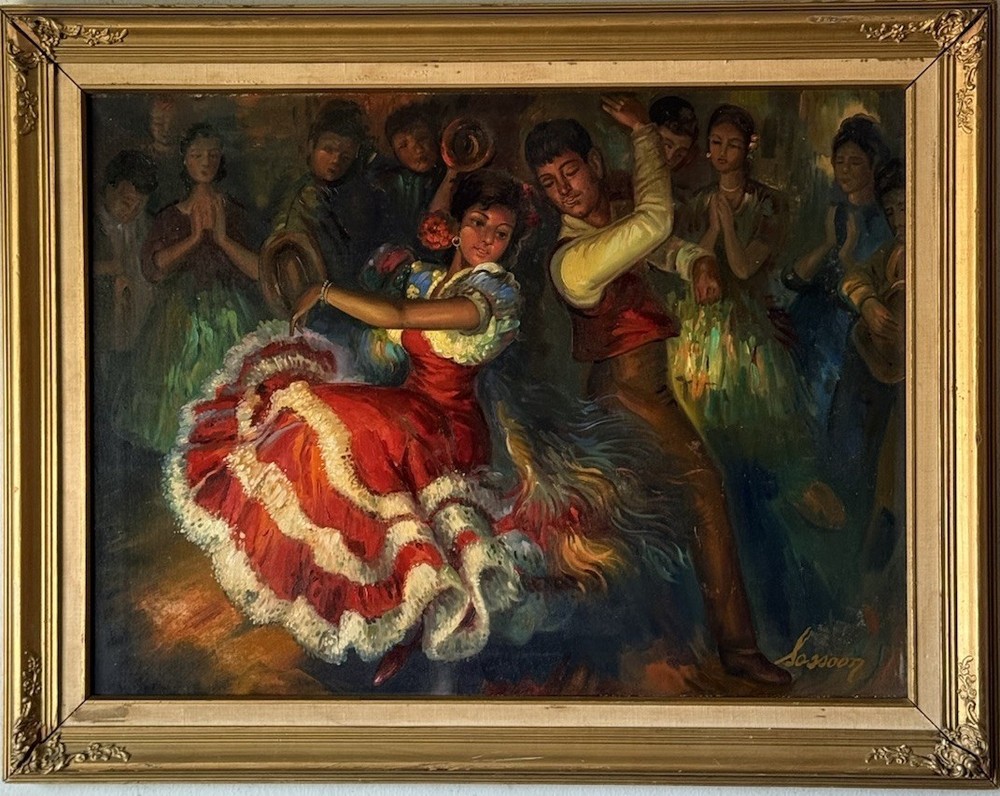 SASSOON ANTIQUE SPANISH DANCE OIL PAINTING VINTAGE FLAMENCO DANCER SPAIN 1960