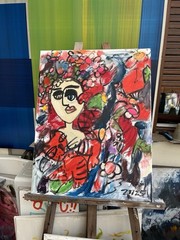 Flower Girl with Cats 90x70x3cm Acrylic/LW Art Milling – Modern Painting