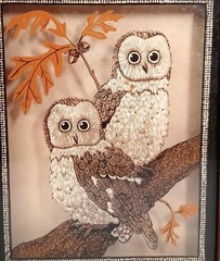 Vintage Reverse Painted Glass Art Owl Tree Branch Framed Wall Decor MCM LuLus