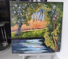 Original Oil Painting Old Trees Landscape Impasto Artwork on Panel 12x12in