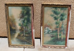 S.G. RANDALL Fine Gallery Antique Pair of Watercolor Landscapes As IS