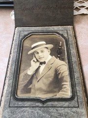 1920’s Photo Man In Suit And Straw Boaters Hat, Vintage Pastello Collins