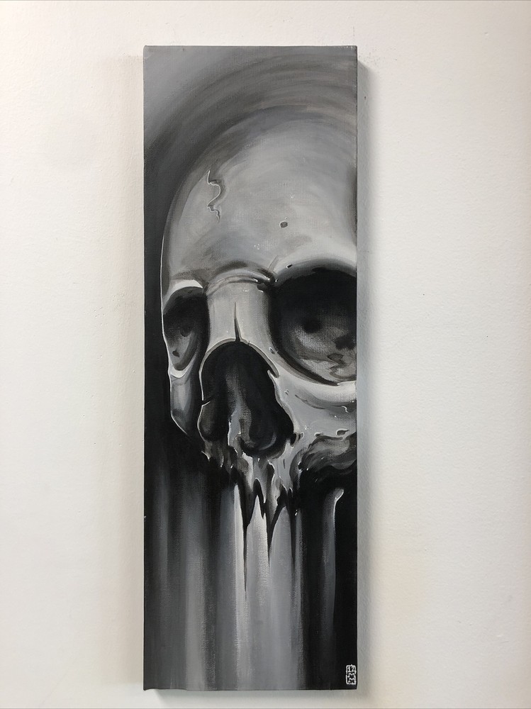 Skull black and white original painting tattoo art graffiti art outsider art