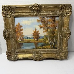 Rare Johann Arnberger „DOLAN“ – Lake Landscape Oil Painting In Ornate Frame 1962