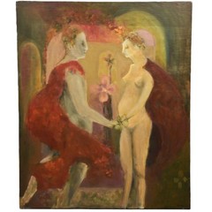 FREDERICK SPRAGUE Original Vintage Signed Figurative Double Portrait Painting