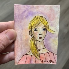 ACEO 3.5 x 2.5 Young Lady – Women Portrait Original Painting Artist Card 337-26