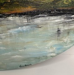 Bear Lake Oil Original Oil Painting Oval Shaped Canvas 20″ X 16″ Signed By Kerri