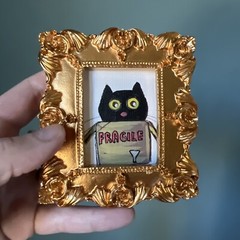 Black Cat,kitty ,cute,funny original miniature painting,small,mini