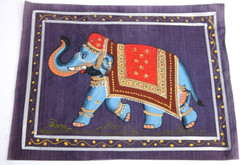 Vintage Indian Elephant Trunk Up Silk Painting on Fabric Hand Painted 12.5″