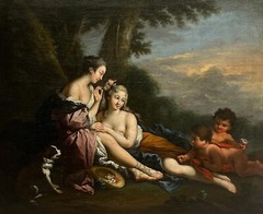 Francois Boucher „Nymphs and Putti resting in a Wooded Landscape“ oil painting