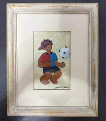 Painting of a Brazilian Boy in Soccer Jersey with Ball