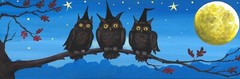 12X4 PRINT OF PAINTING RYTA OWL WITCH HALLOWEEN VINTAGE STYLE FOLK ART FULL MOON