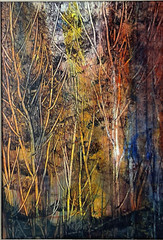 Jack Prasad original acrylic painting „Forest in Autumn“ mat opening 4.5″ x 6.5″