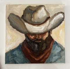 Cowboy Portrait Oil Original Impressionist Painting Signed Unframed Western Art
