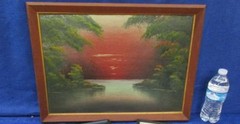 Vintage Framed Sunset Oil Painting by Yolly 15 3/8″ x 20 1/4″