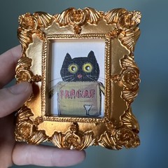 Black Cat,kitty ,cute,funny original miniature painting,small,mini
