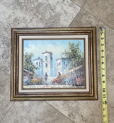 RARE BEAUTIFUL GENUINE L FROST OIL FLOWER PARIS MARKET PAINTING FRAMED 14 x 11.5