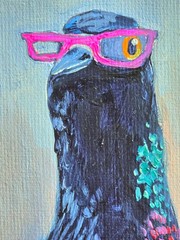 Dove with Glasses Oil Painting 20x20cm Animals Birds Original Painting on Canvas