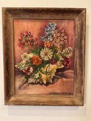 Vintage 1950 Signed Oil Painting by M. Senger – Framed Still Life Flowers 20×24