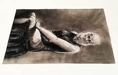 NUDE FIGURAL OLDER MAN CHARCOAL PORTRAIT DRAWING 12 x 15″ SIGNED GAY INTEREST