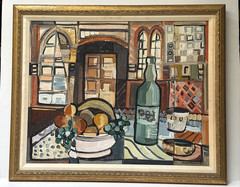 VINTAGE STILL LIFE PAINTING MODERNIST CUBIST EXPRESSIONIST LARGE FRUIT WINE