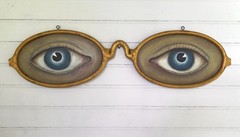 Antique Folk Art Assemblage Optometrist Trade Sign Painting by Dee Sprague
