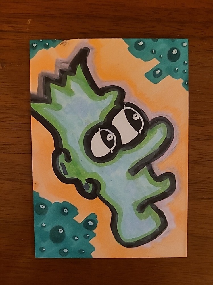 Original PAINTING ACEO Bart Simpson Low Brow Cartoon Air Bubbles Shrooms Trippin