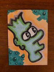 Original PAINTING ACEO Bart Simpson Low Brow Cartoon Air Bubbles Shrooms Trippin