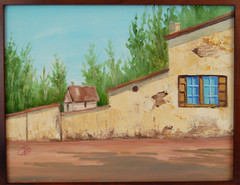 Vtg 90’s Original Signed Gloria Oyanes Oil Painting „Country House & Road“ 18X14