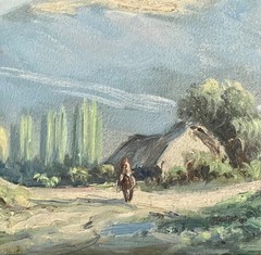 Antique FLORENCIO VIAL Chile Impressionist Mountain Landscape Oil/Board Framed