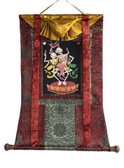 CITIPATI HAPPY COUPLE ORIGINAL TIBETAN THANGKA WITH SILK BROCADE BUDDHIST ART